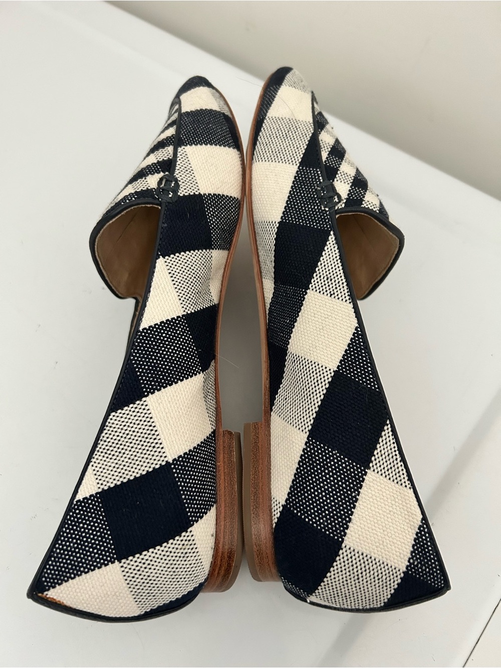 Talbots Ryan Gingham Loafers in Canvas Plaid Navy Blue Cream Size 9.5 M - Picture 8 of 15